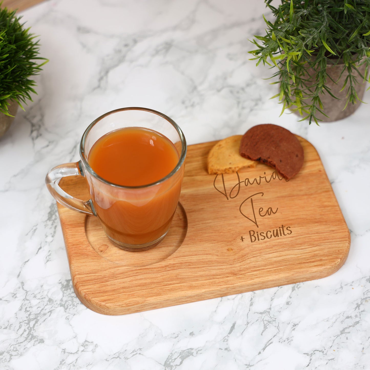 Personalised Tea & Biscuit Engraved Board with Optional Mug and Message