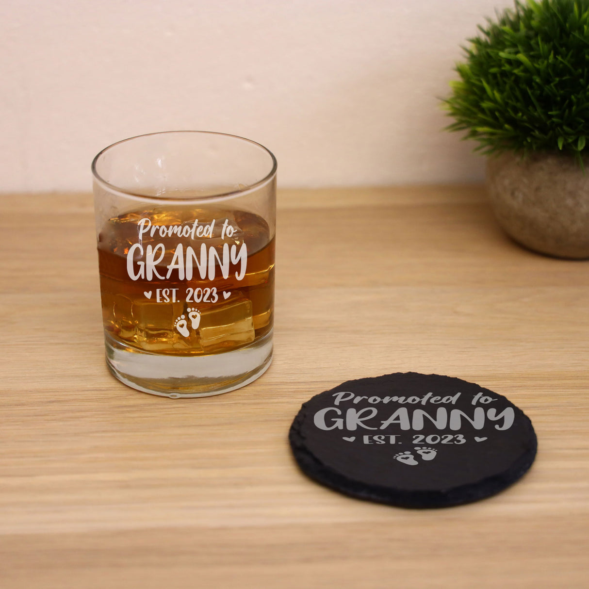 Pregnancy Announcement Gift “Promoted To......” Engraved Whisky Glass