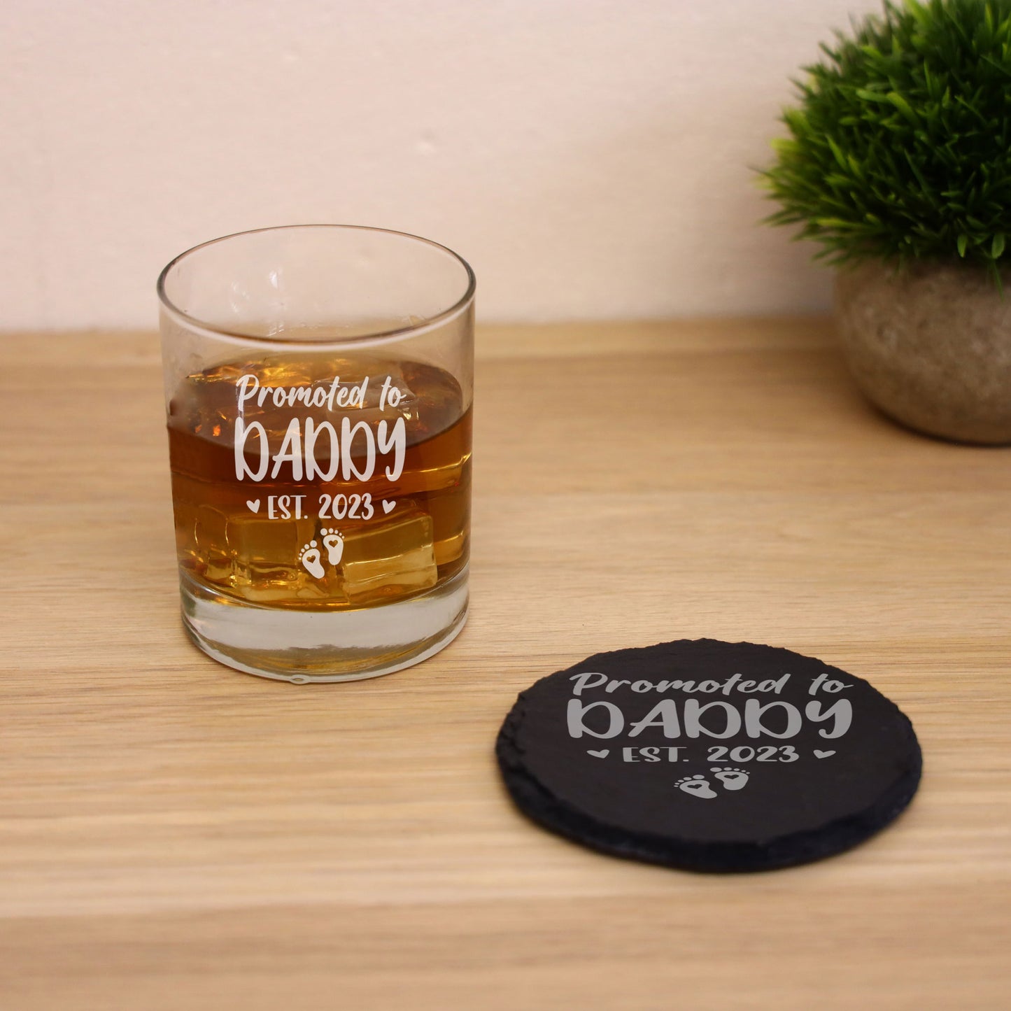 Promoted To...... Pregnanacy Announcement New Baby Engraved Whisky Glass
