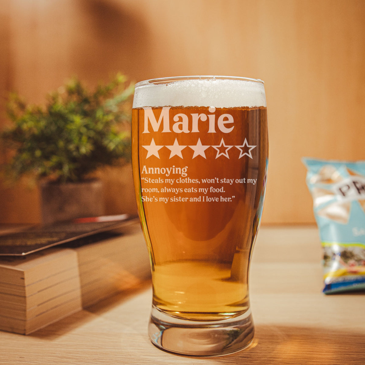 Personalised Novelty 5 Star Review Engraved Pint Glass and/or Coaster Set - Always Looking Good -