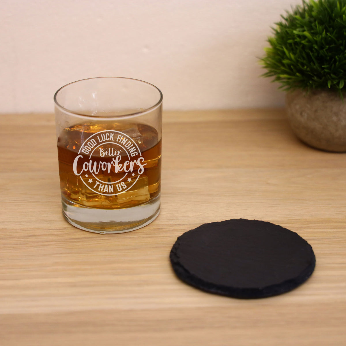 “Better Coworker” Engraved Whisky Glass & Coaster – Coworker Gift