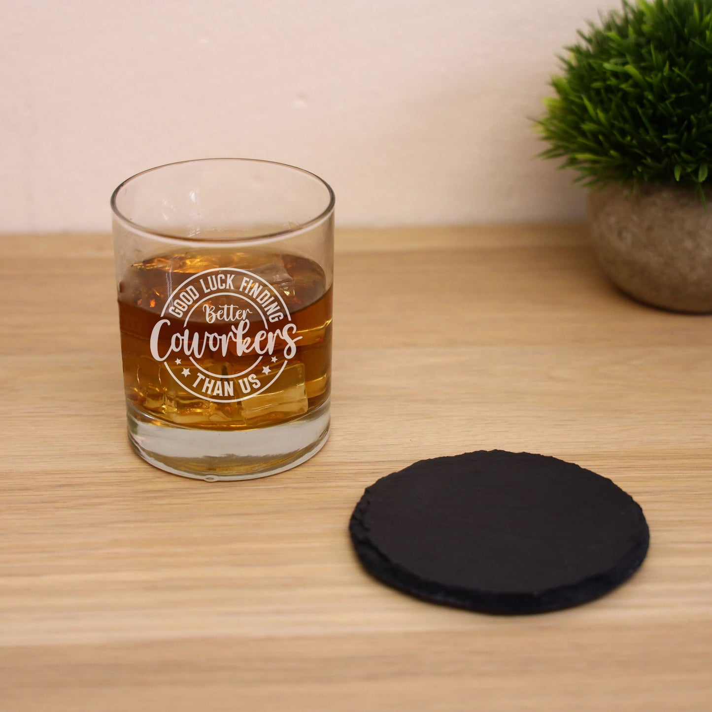 Better Coworker Engraved Whisky Glass & Slate Coaster – Leaving Job