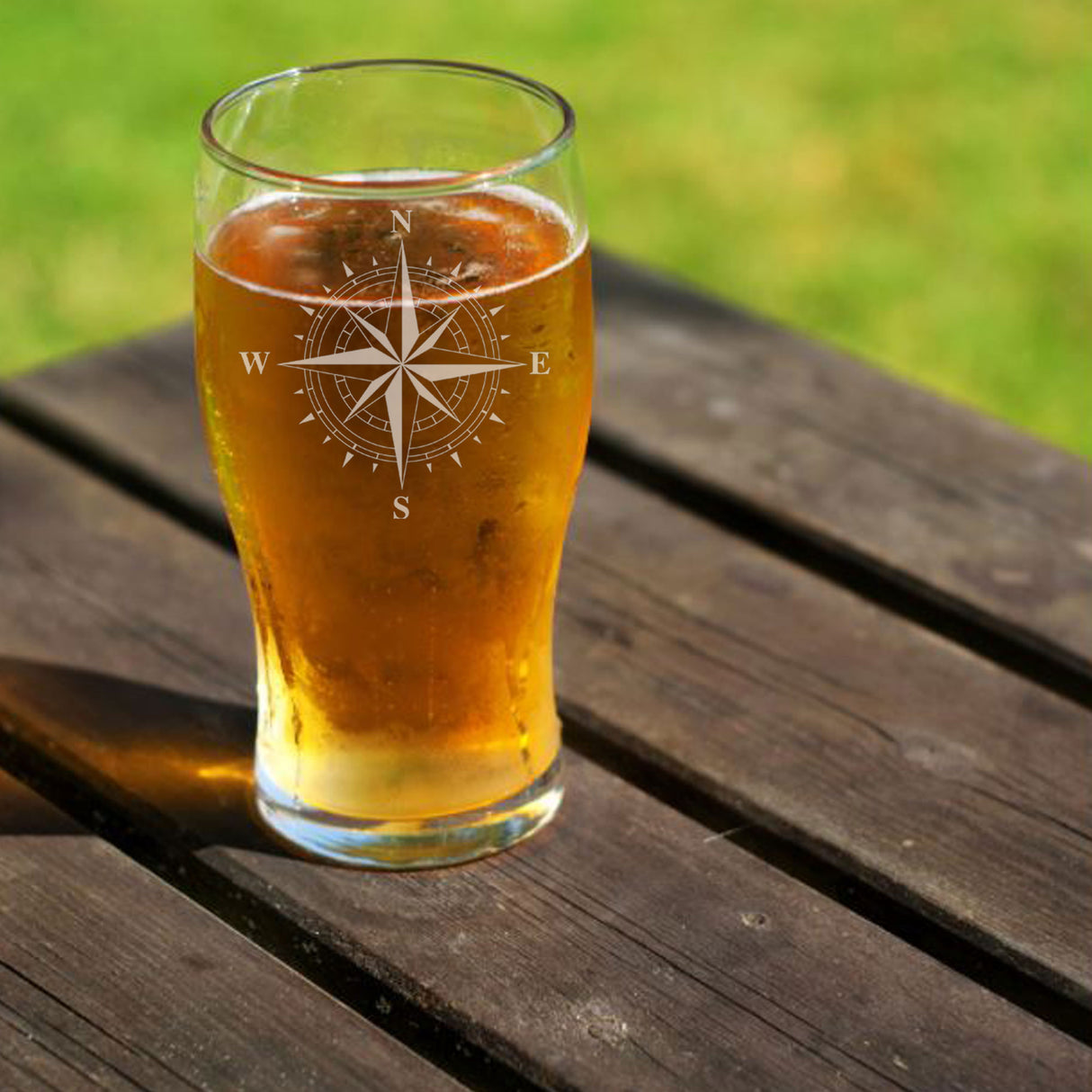 Compass Engraved Beer Pint Glass and/or Coaster Set - Always Looking Good - laser engraved beer glass