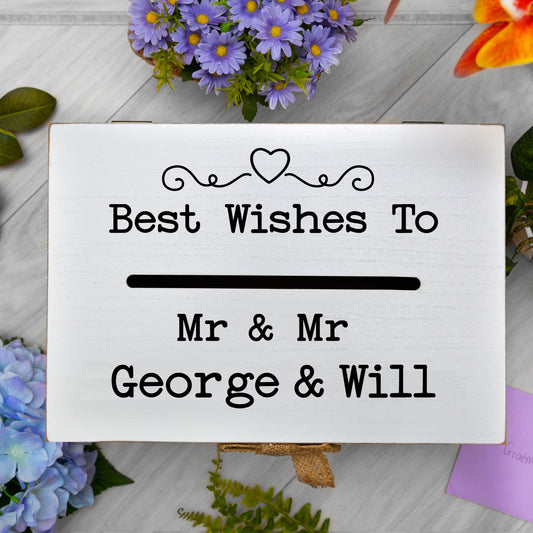 Personalised Gay Wedding Card White & Wooden Memory Box MR & MR