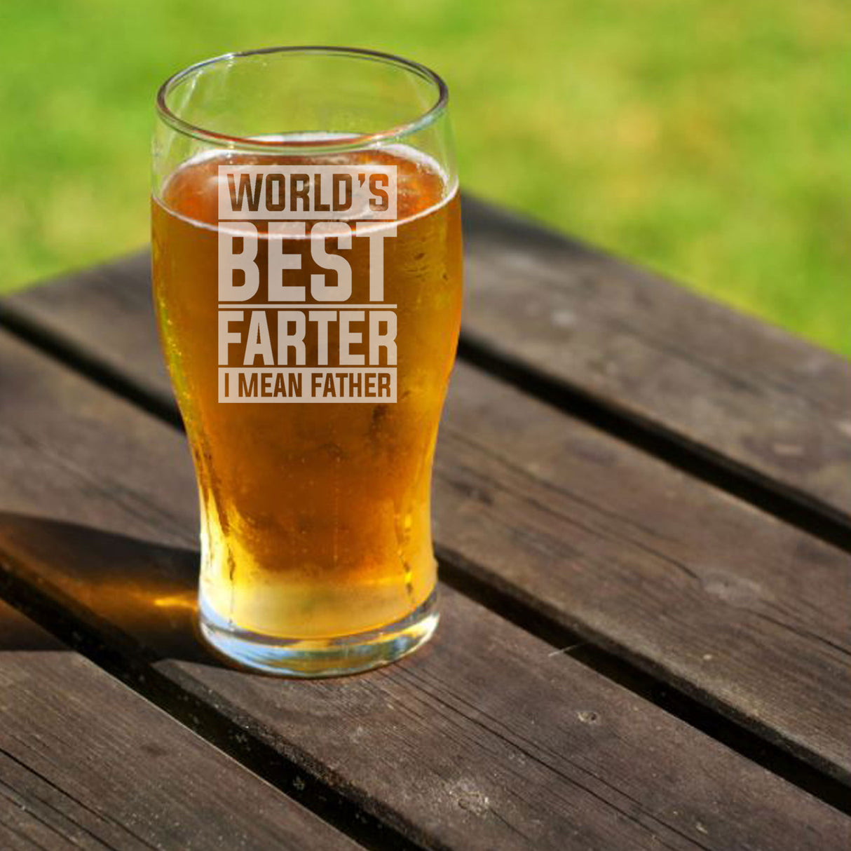 Worlds Best Farter I Mean Father Engraved Beer Glass and/or Coaster Set - Always Looking Good -