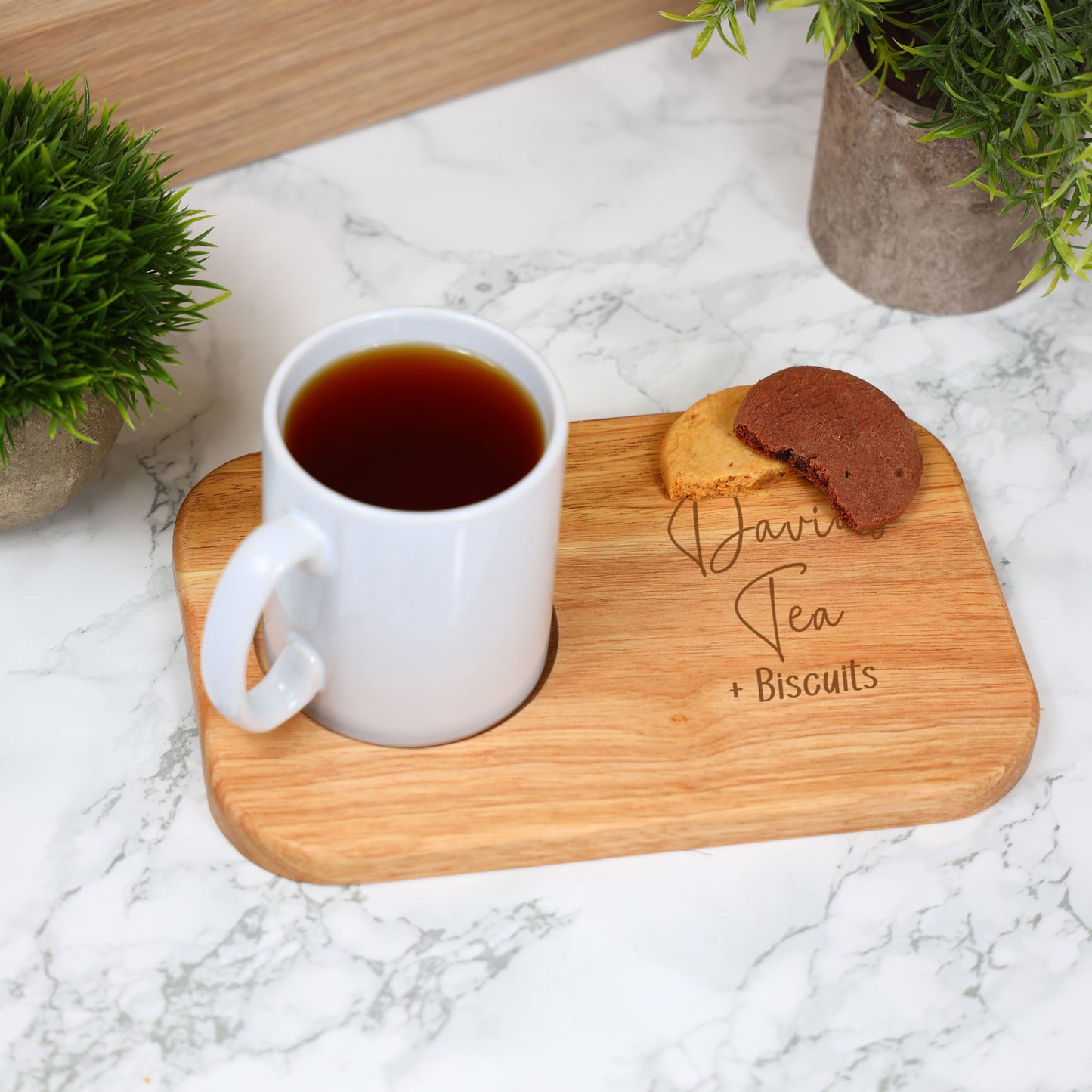 Personalised Tea & Biscuit Engraved Board with Optional Mug and Message