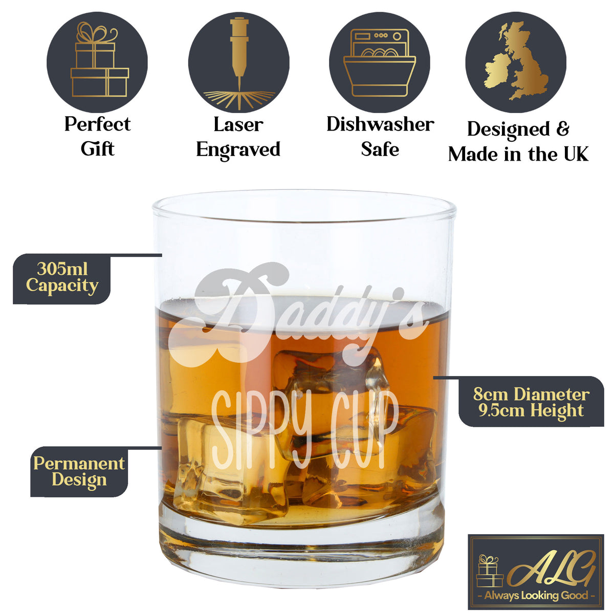 Daddy's Sippy Cup Funny Engraved Whisky Tumbler Birthday Gift For Dad