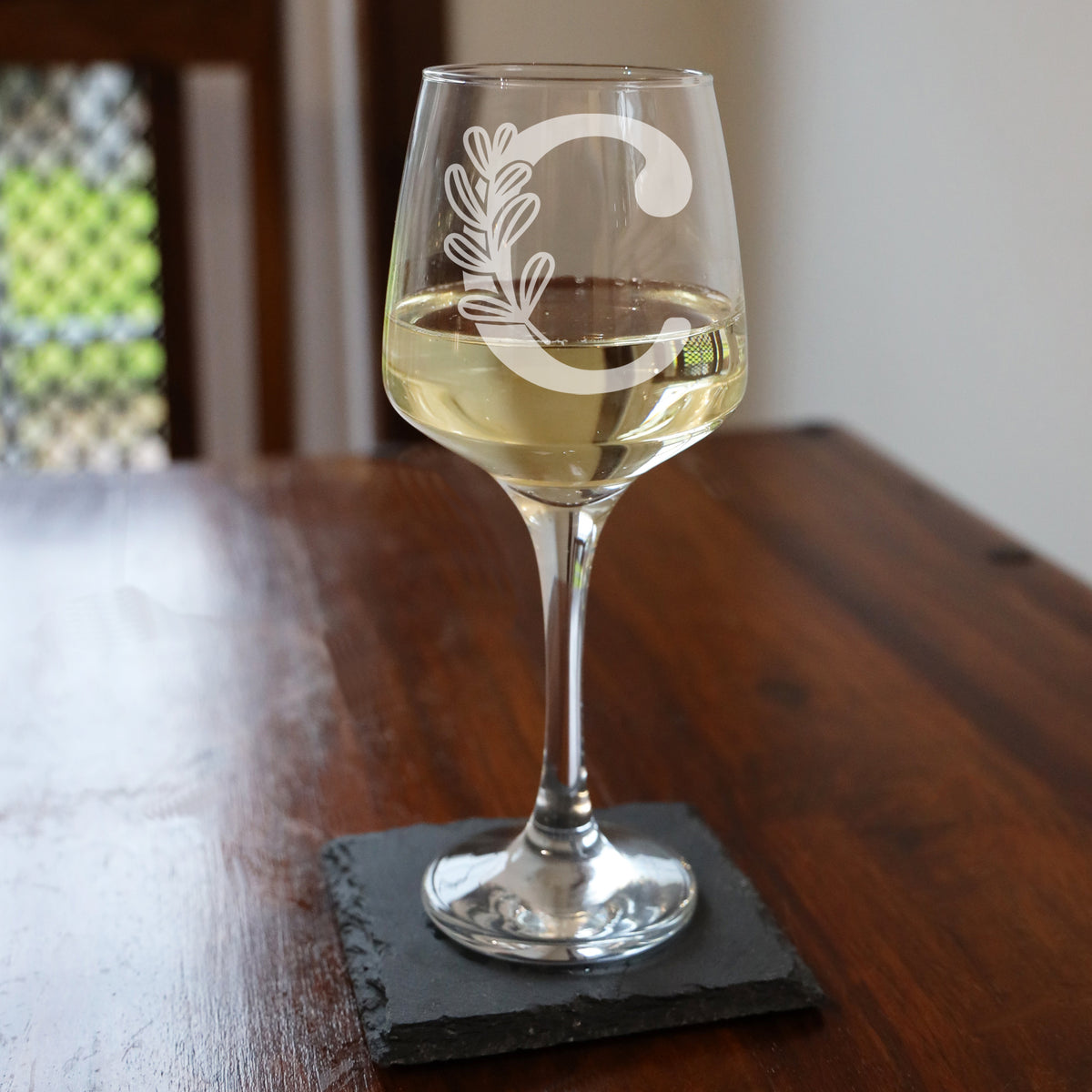 Personalised Floral Monogram Initial Engraved Wine Glass Gift