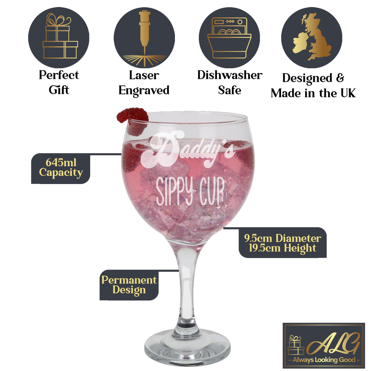 Daddy's Sippy Cup Engraved Gin Glass Gift For Dad Birthday
