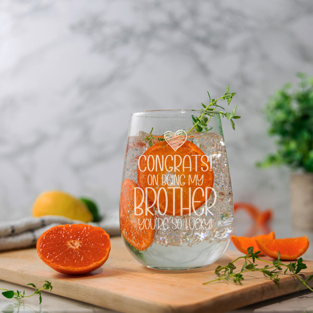 Congrats on Being my Brother Stemless Gin Glass Birthday Gift for Brother