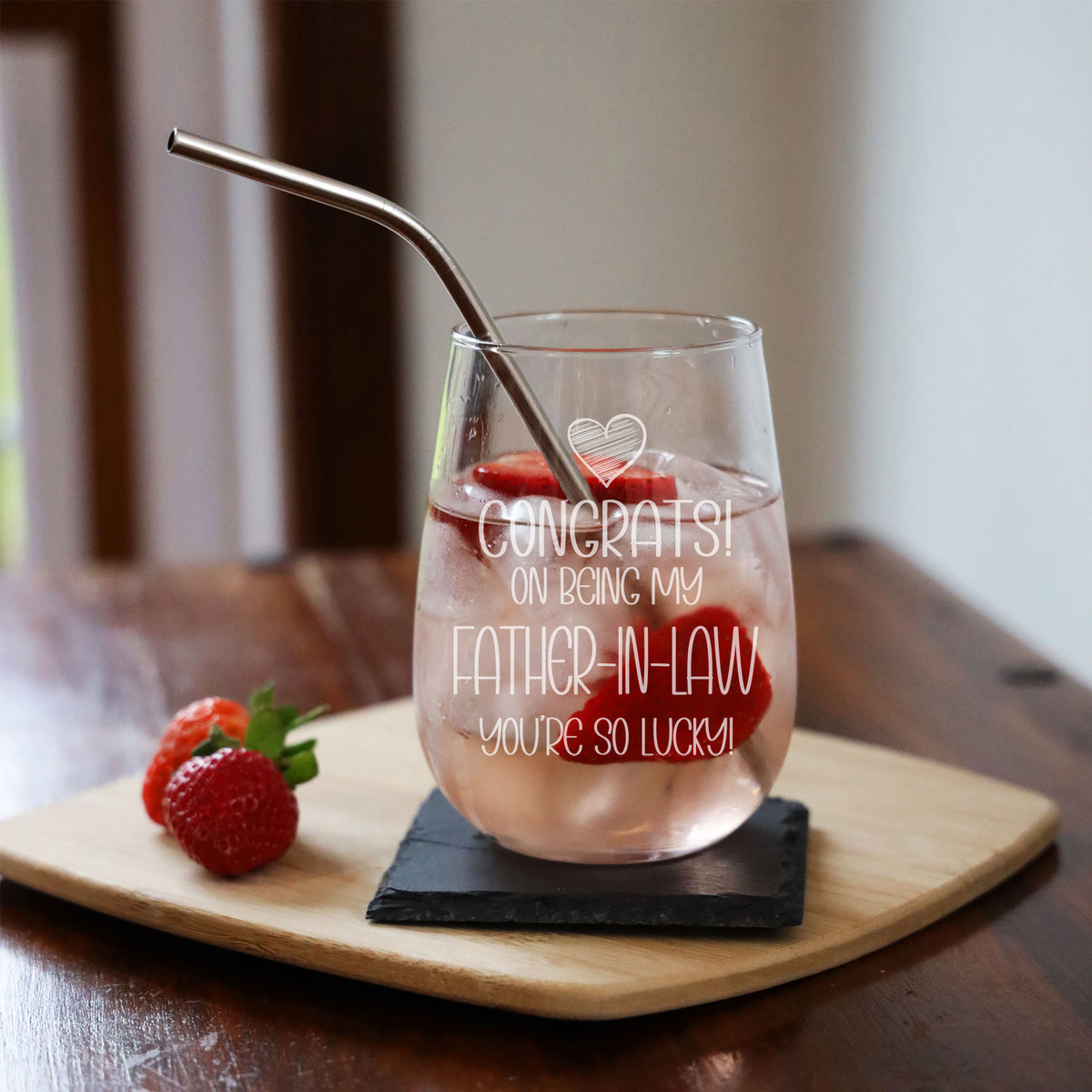 Congrats on Being my Father-in-Law Engraved Stemless Gin Glass Birthday Gift