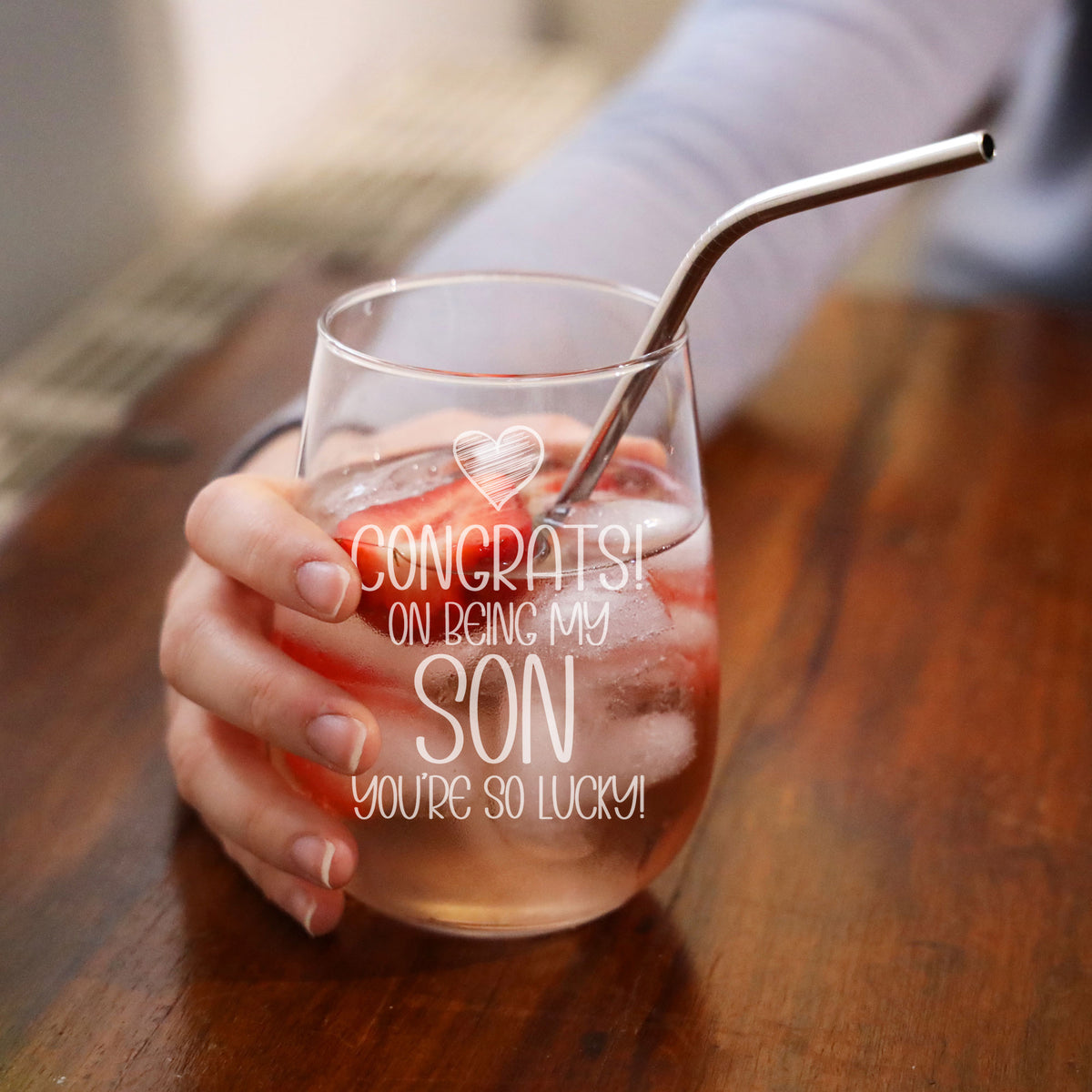 Congrats on Being my Son Engraved Stemless Gin Glass Birthday Gift for Son