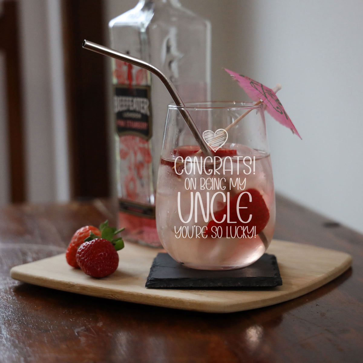 Congrats on Being my Uncle Engraved Stemless Gin Glass Birthday Gift