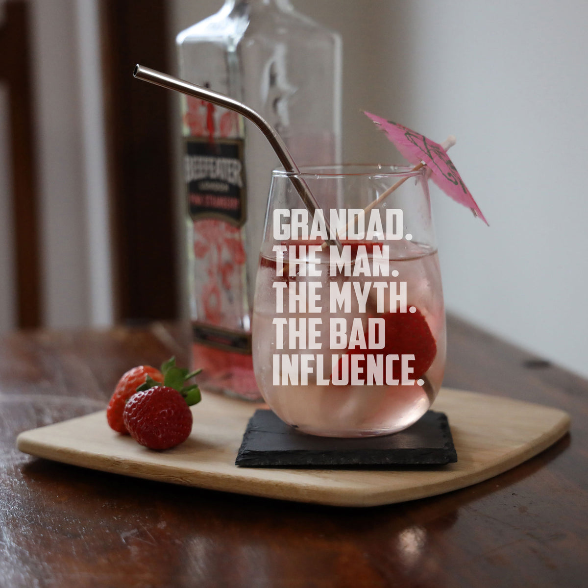 Grandad The Man The Myth The Bad Influence Stemless Gin Glass Birthday Gift