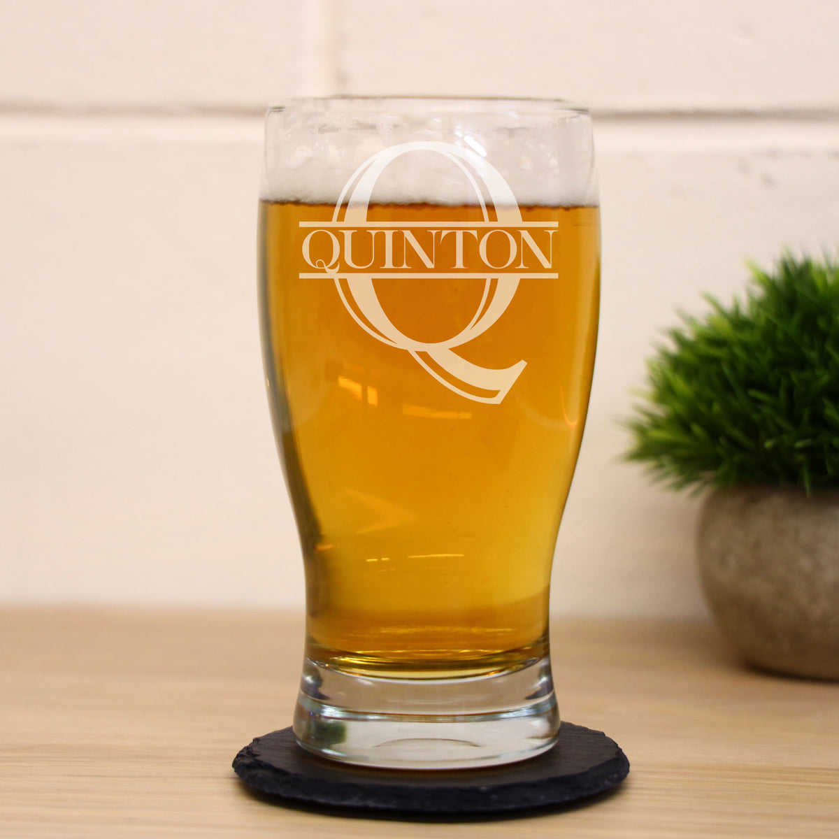 Personalised Split Monogram Engraved Pint Glass Birthday Gift