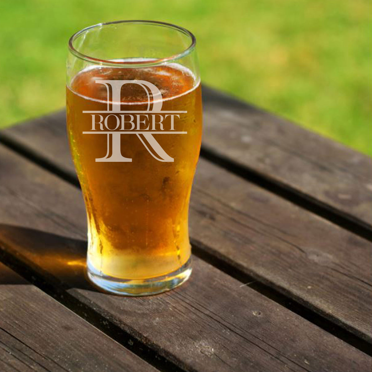 Personalised Split Monogram Engraved Pint Glass Birthday Gift