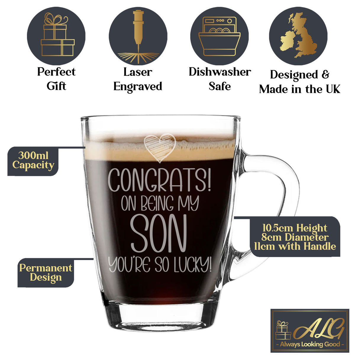 Congrats on Being my Son Engraved Glass Mug Birthday Gift for Son