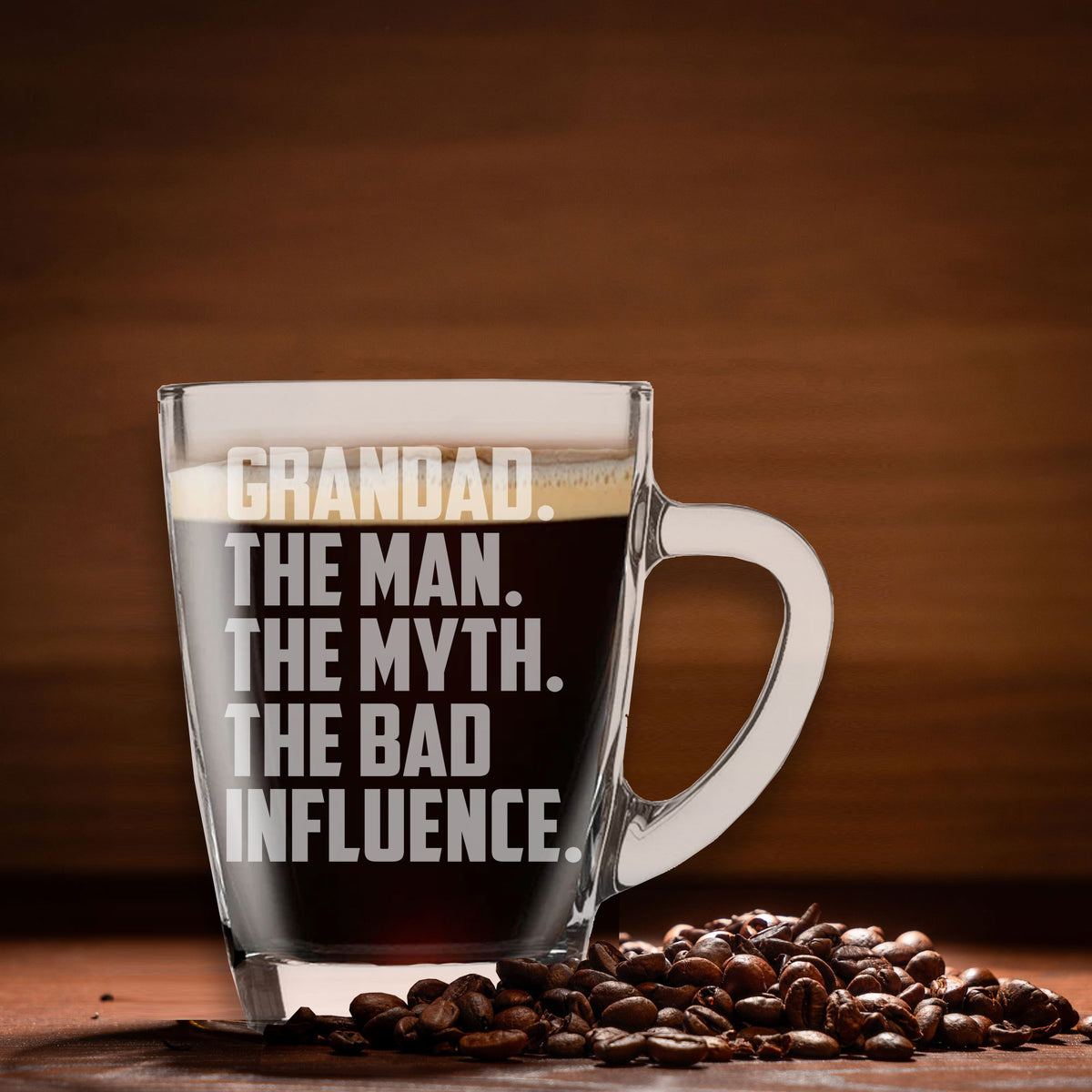 Grandad The Man The Myth The Bad Influence Glass Coffee Mug Birthday Gift