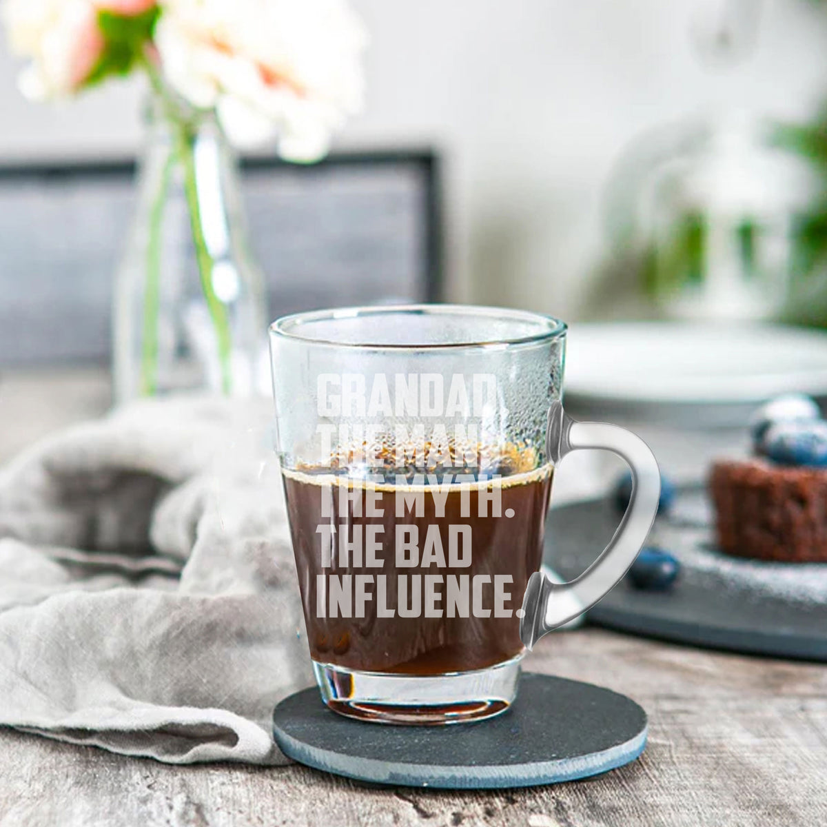 Grandad The Man The Myth The Bad Influence Glass Coffee Mug Birthday Gift