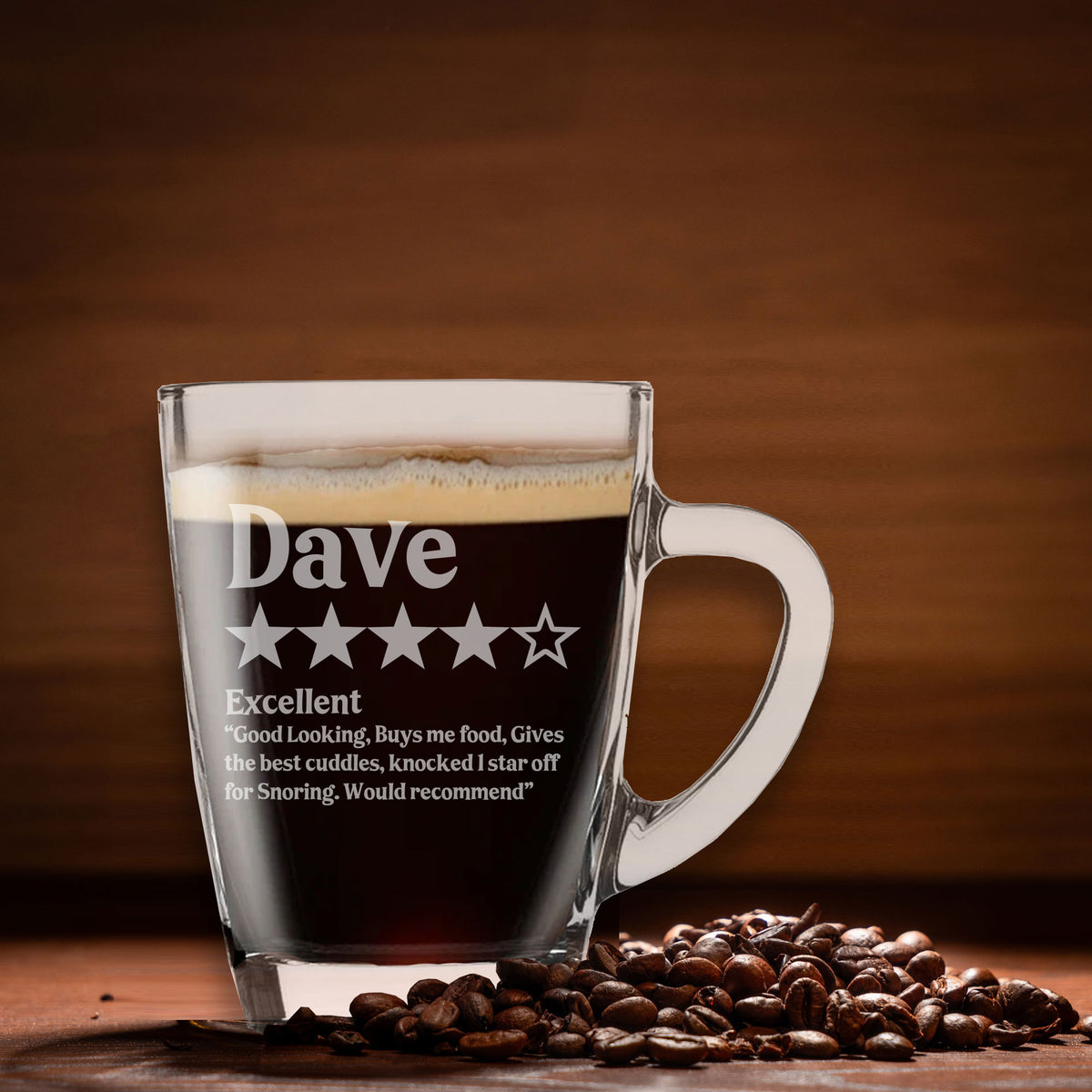 Personalised Review Engraved Glass Mug