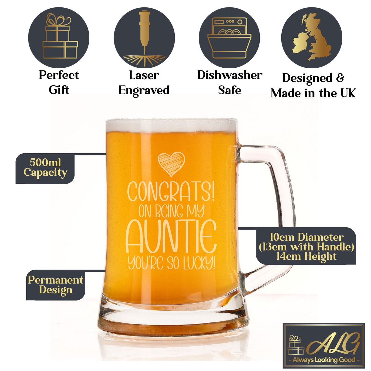 Congrats on Being my Aunt Engraved Beer Stein Birthday Gift for Auntie