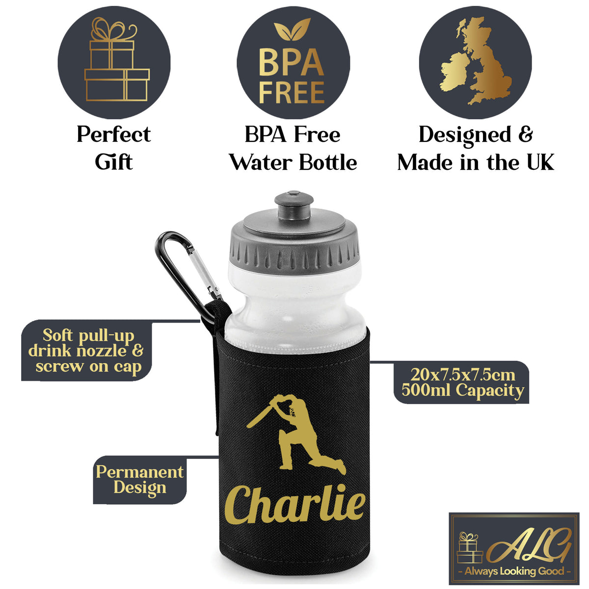Black Water Bottle & Holder