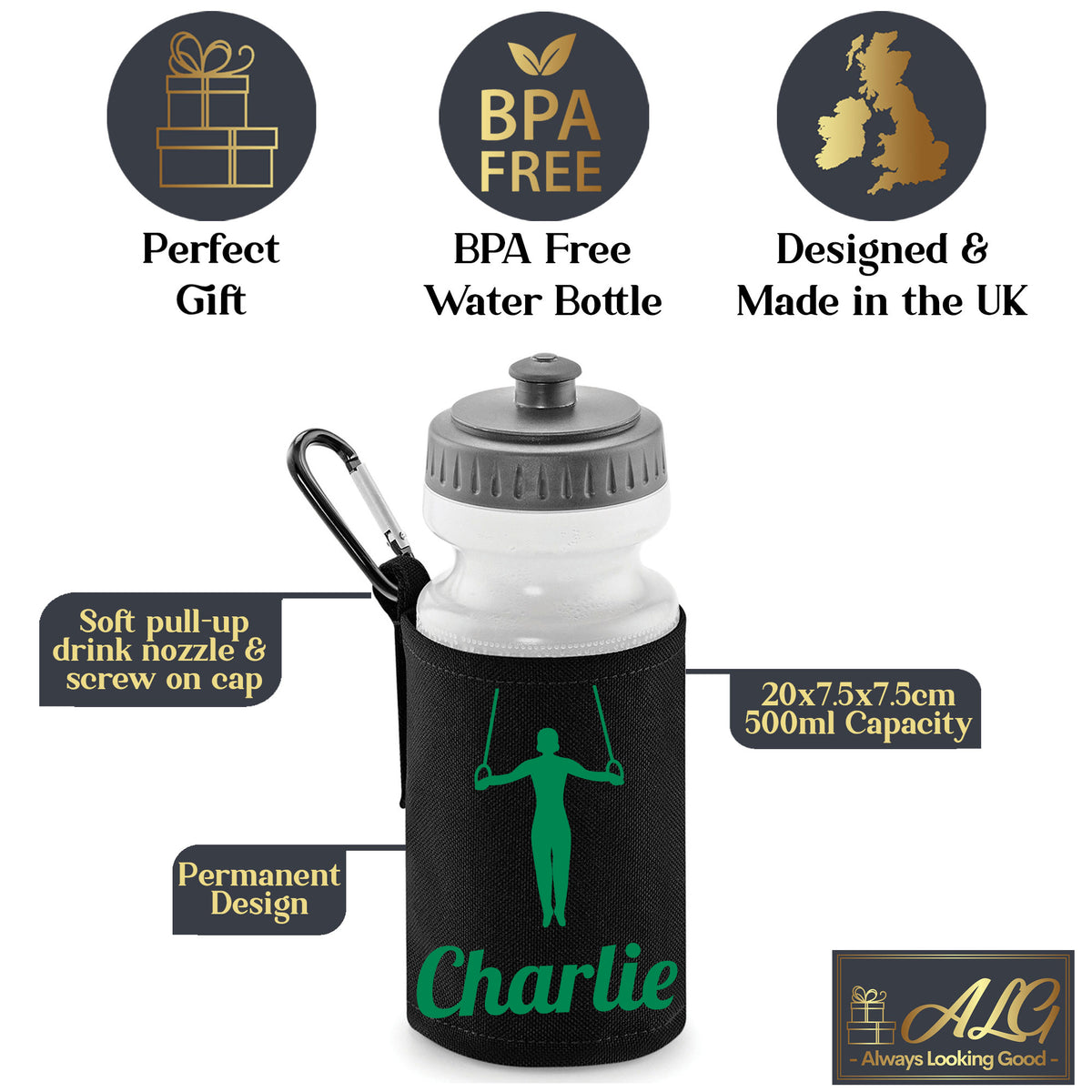 Black Water Bottle & Holder
