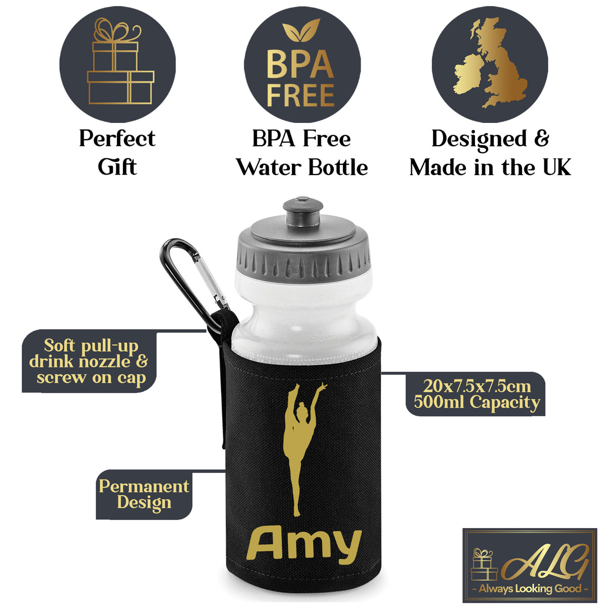 Black Water Bottle & Holder