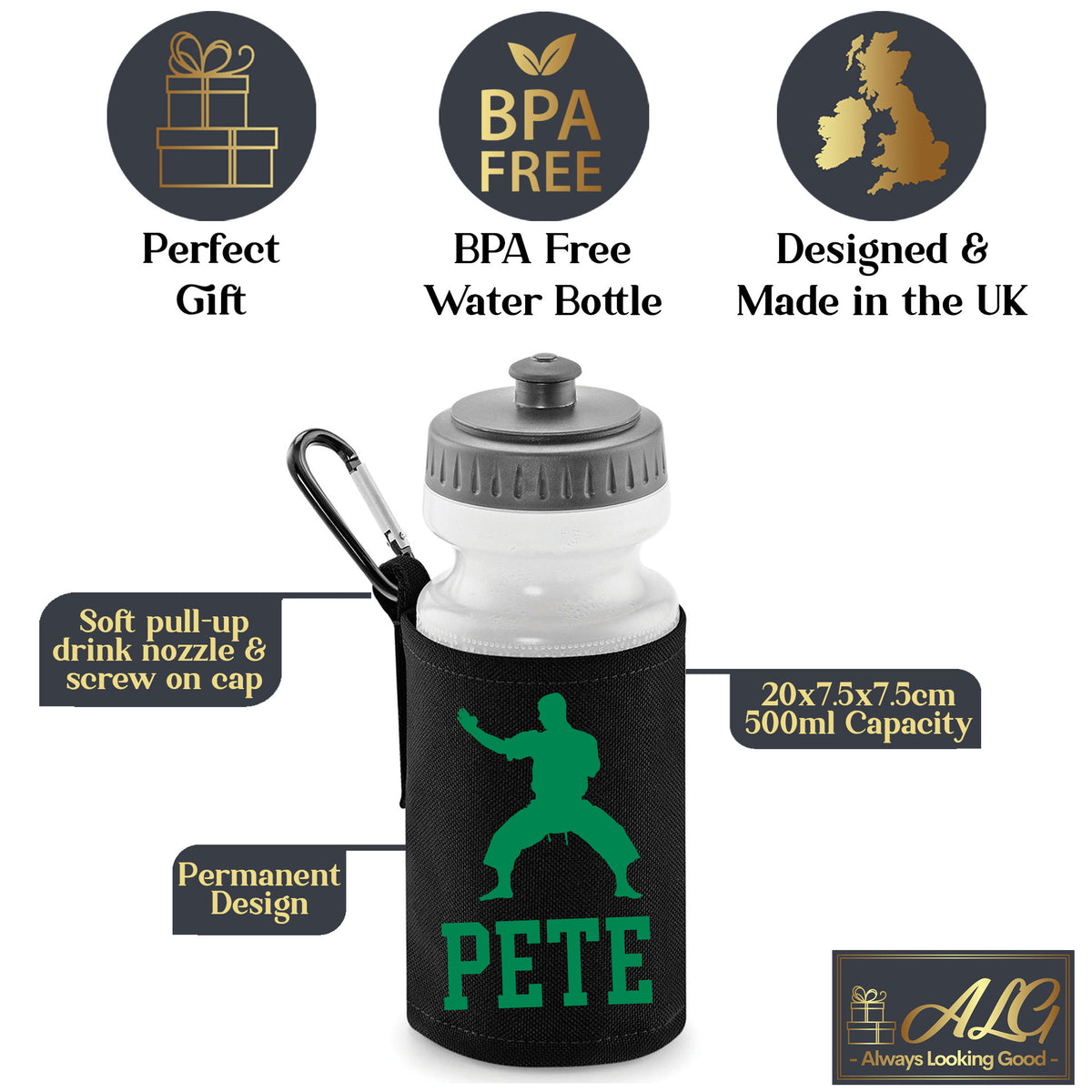 Black Water Bottle & Holder