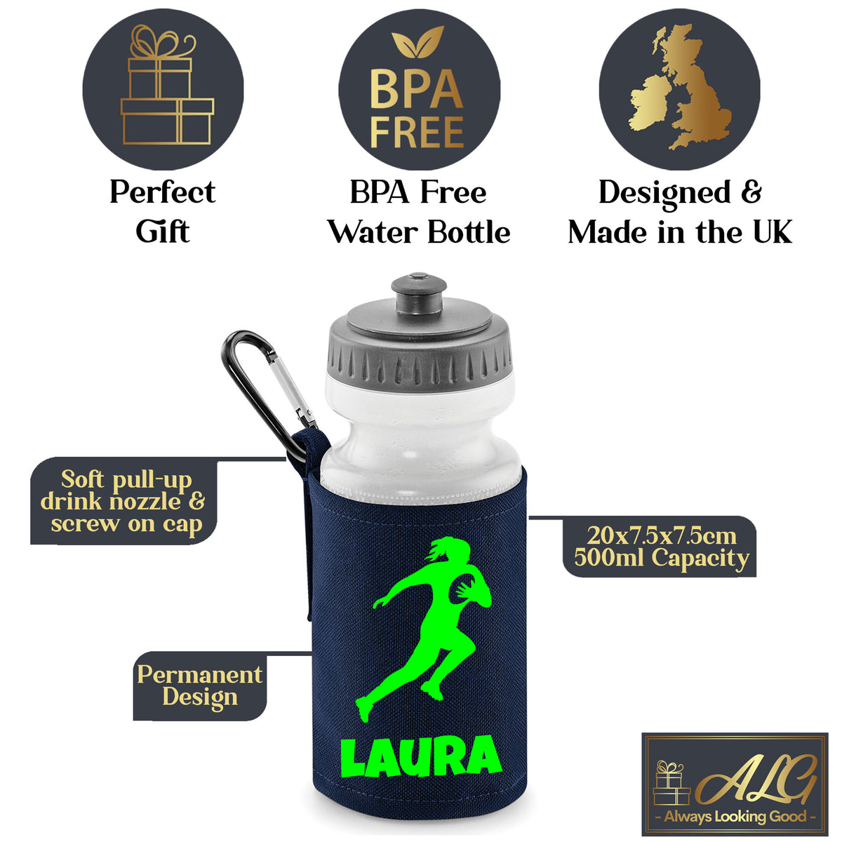 Navy Water Bottle & Holder