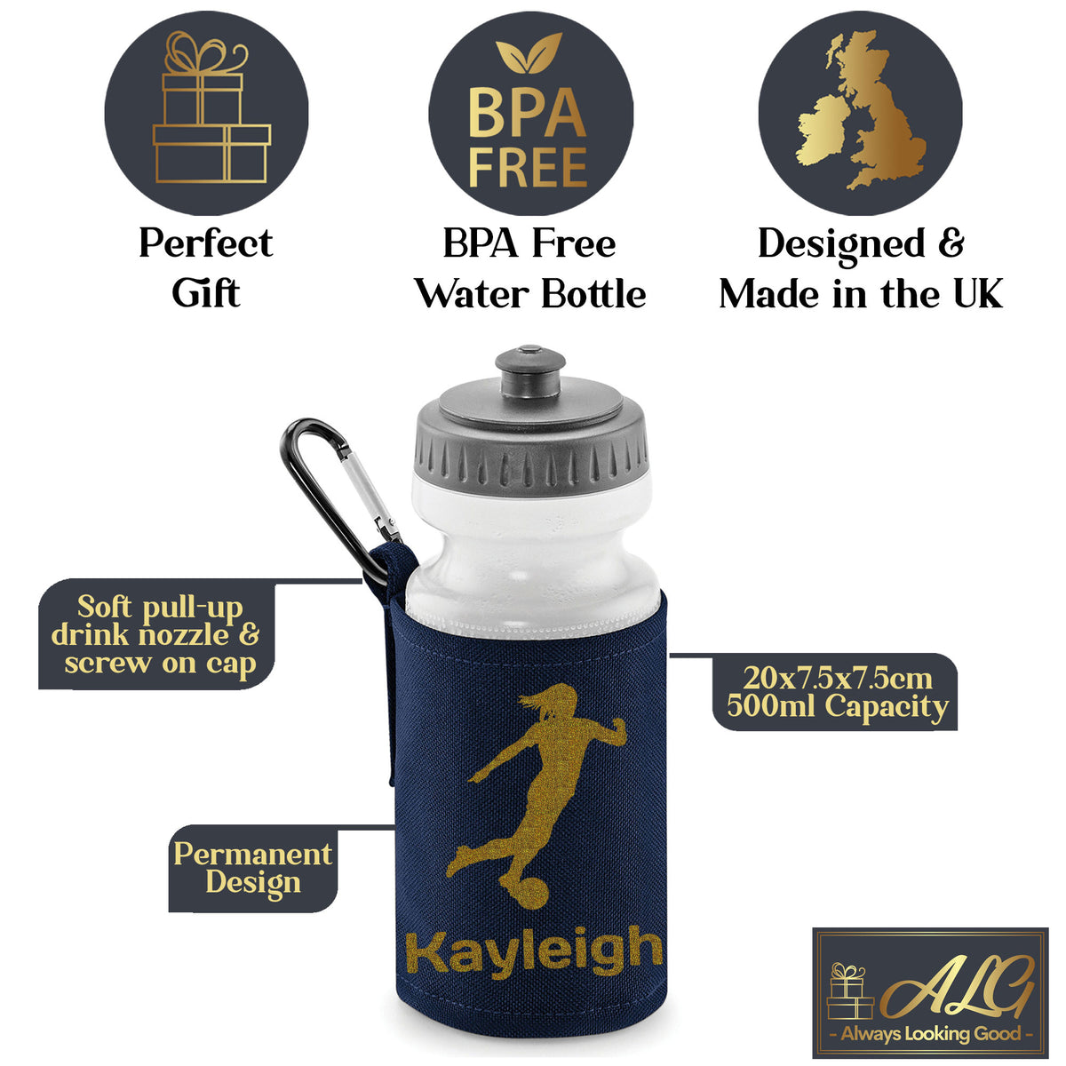Navy Water Bottle & Holder