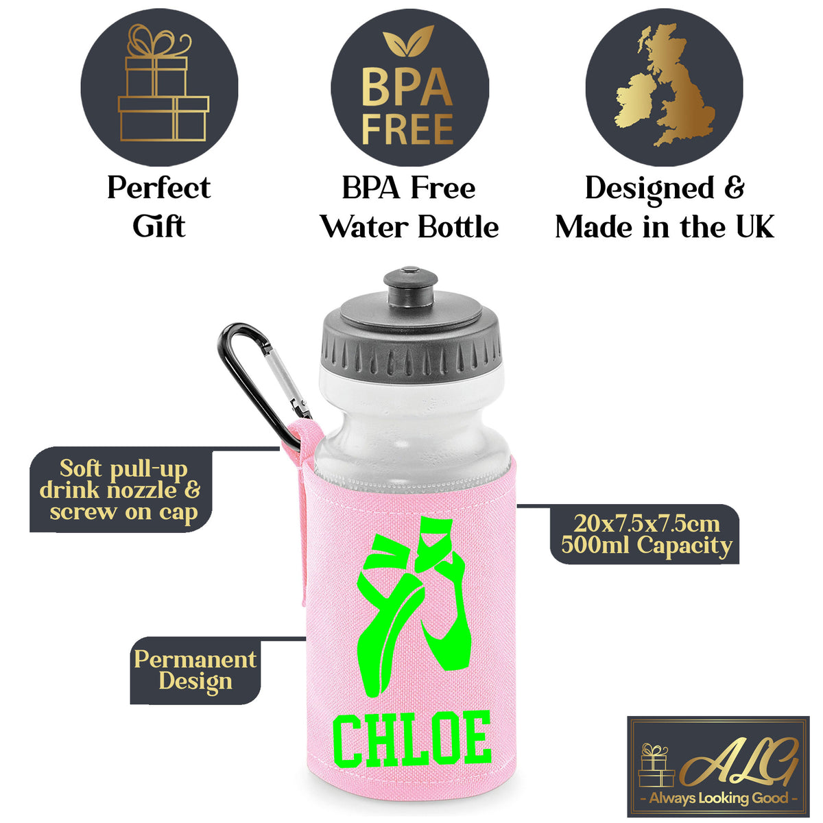 Baby Pink Water Bottle & Holder