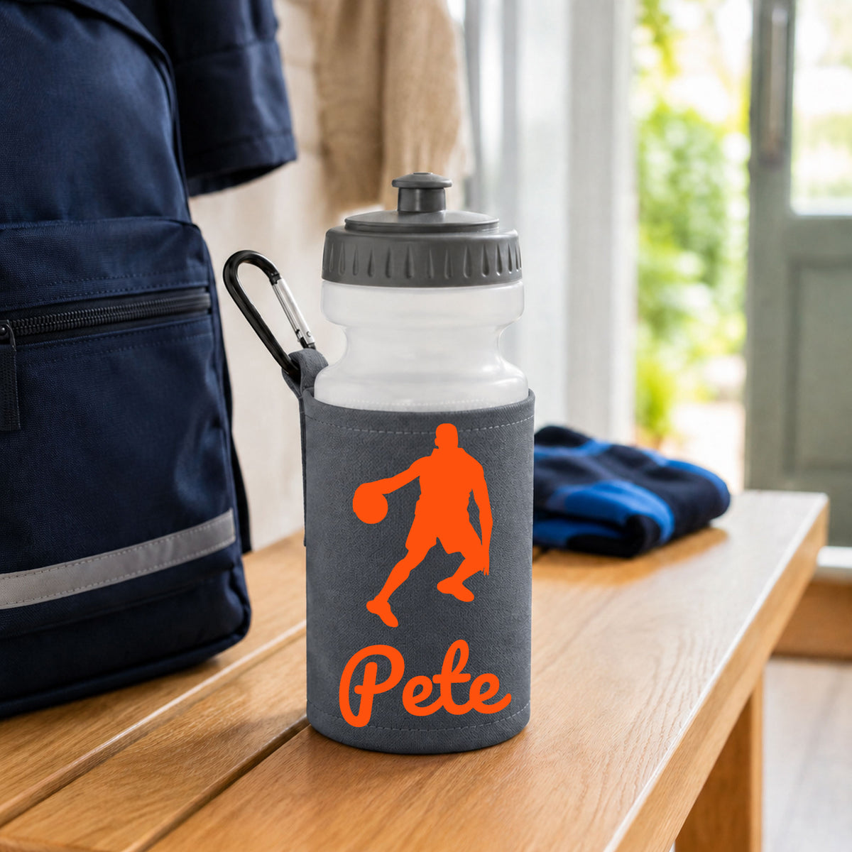 Grey Water Bottle & Holder