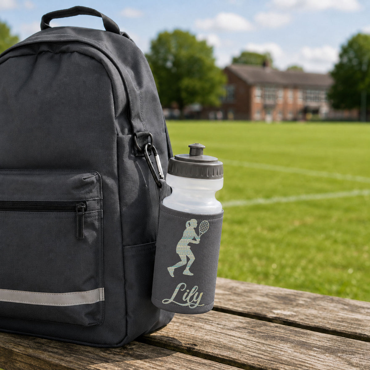 Grey Water Bottle & Holder