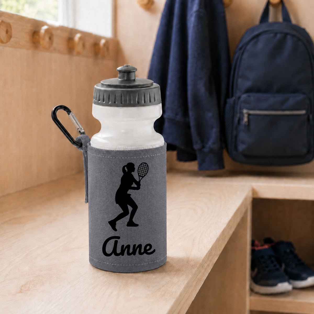 Grey Water Bottle & Holder