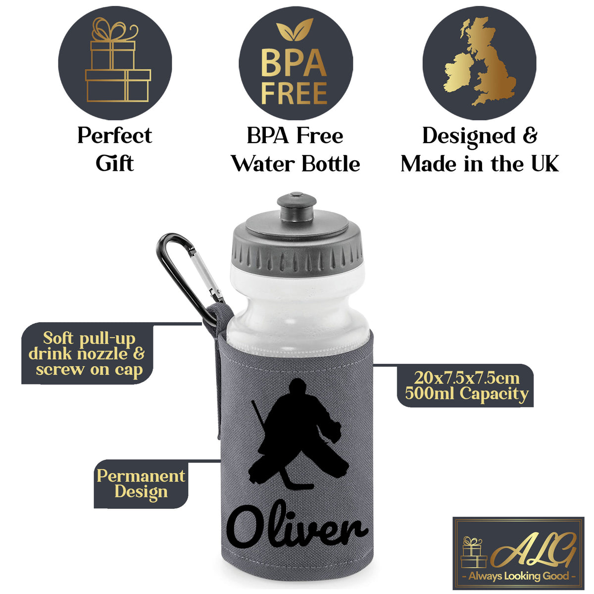 Grey Water Bottle & Holder
