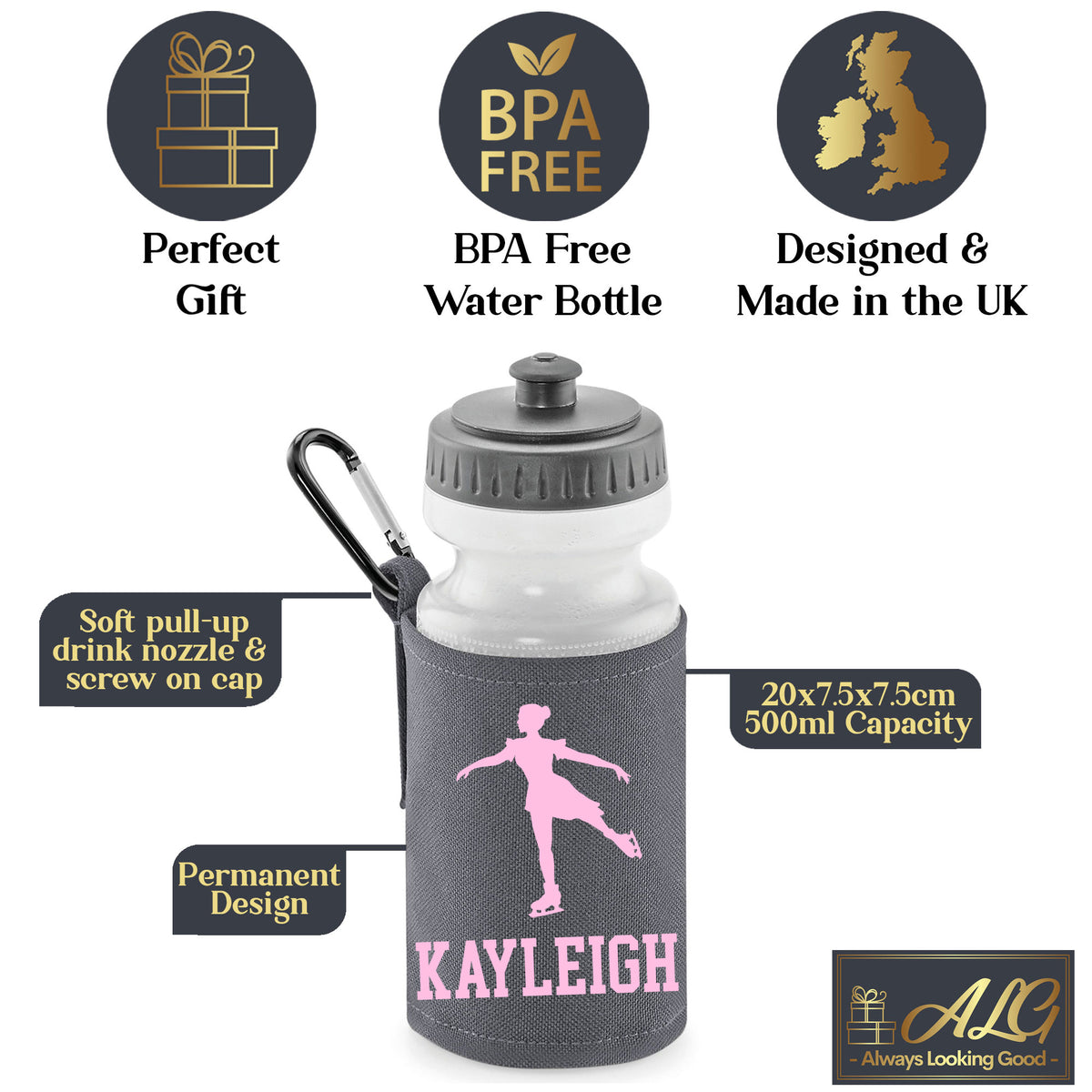 Grey Water Bottle & Holder