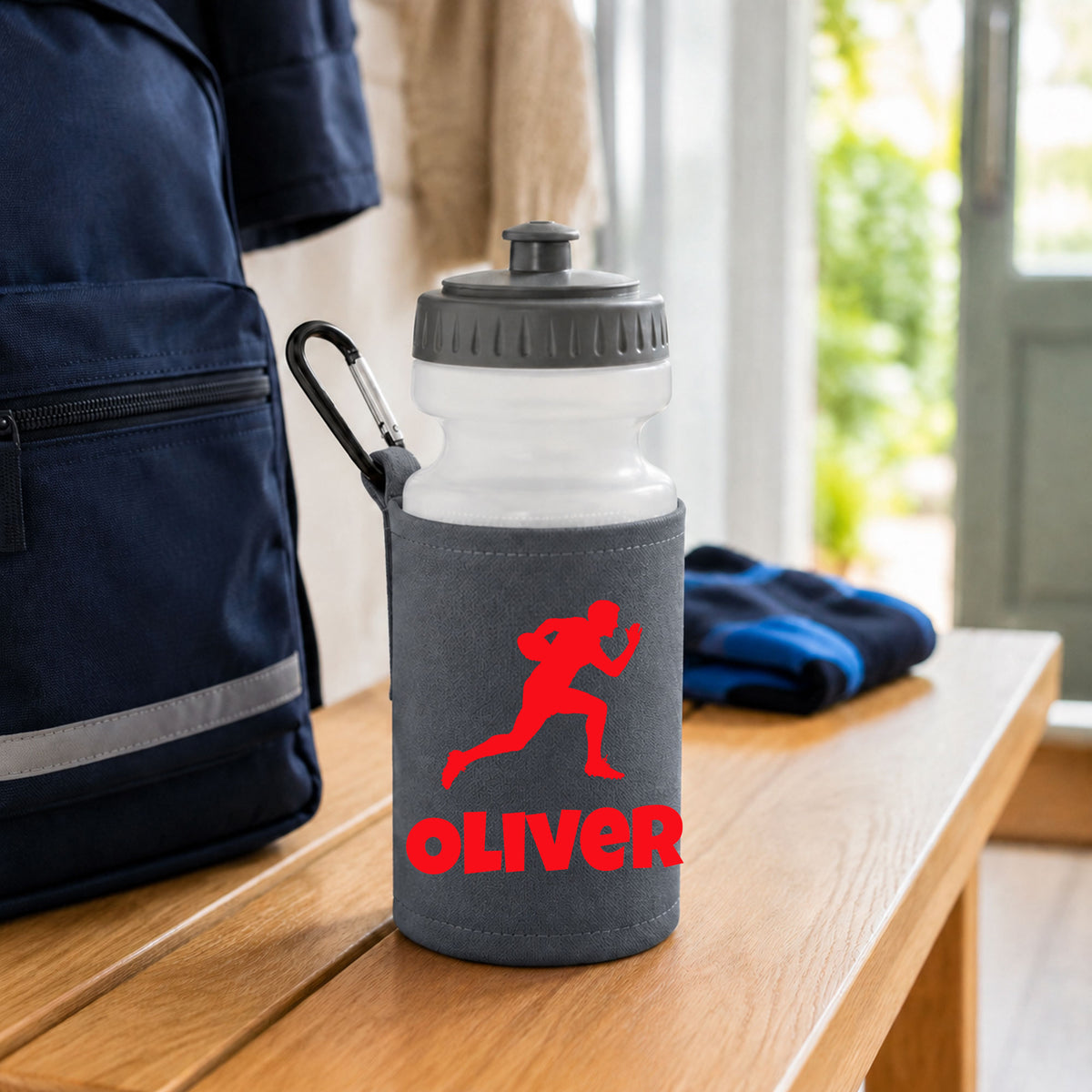 Grey Water Bottle & Holder