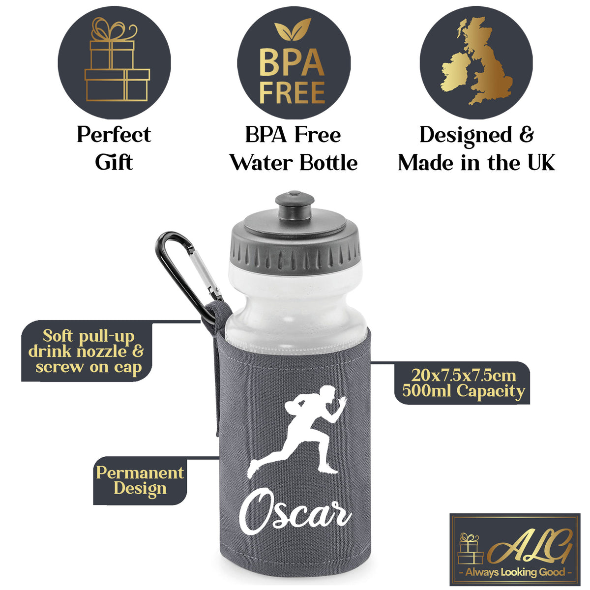 Grey Water Bottle & Holder