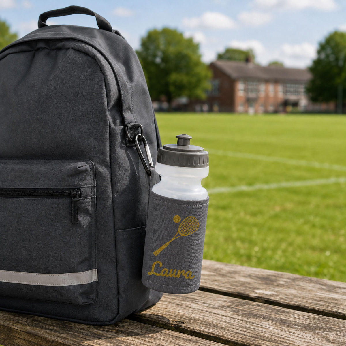 Grey Water Bottle & Holder
