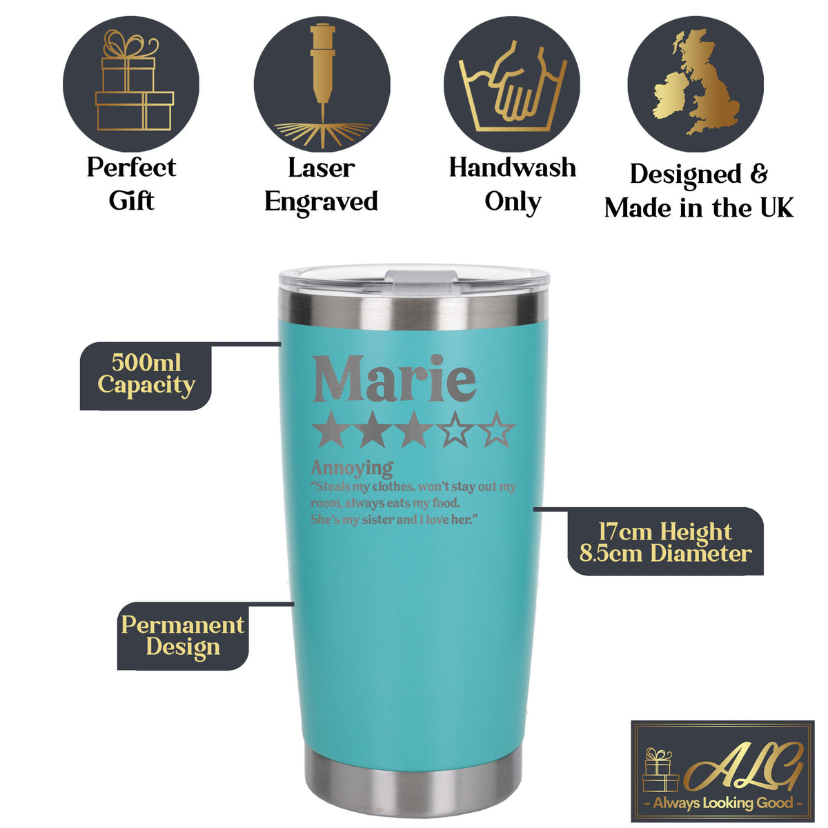 Review Engraved Travel Mug Birthday Gift, Thermal Metal Coffee Cup