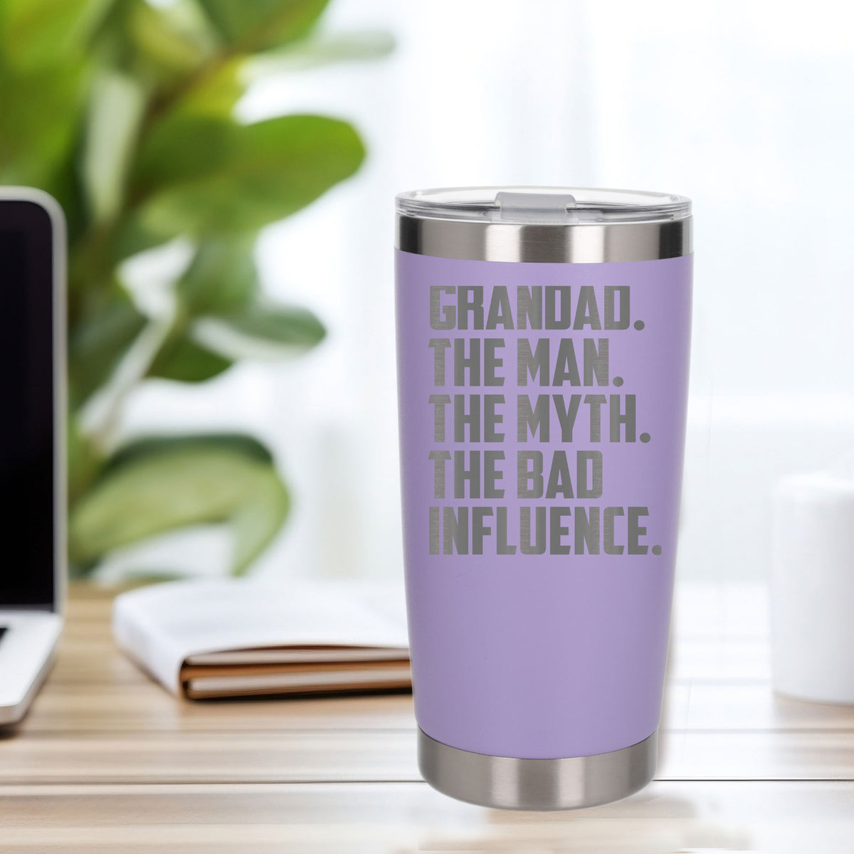 Grandad The Man The Myth The Bad Influence Engraved Travel Mug