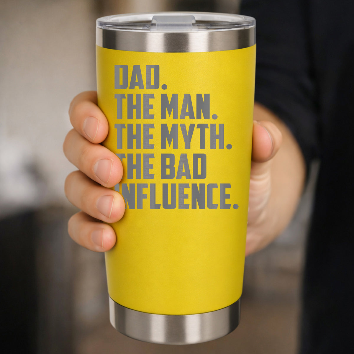 Dad The Man The Myth The Bad Influence Engraved Travel Mug Birthday
