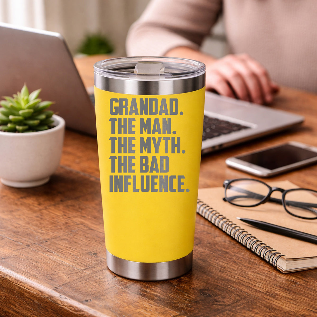 Grandad The Man The Myth The Bad Influence Engraved Travel Mug