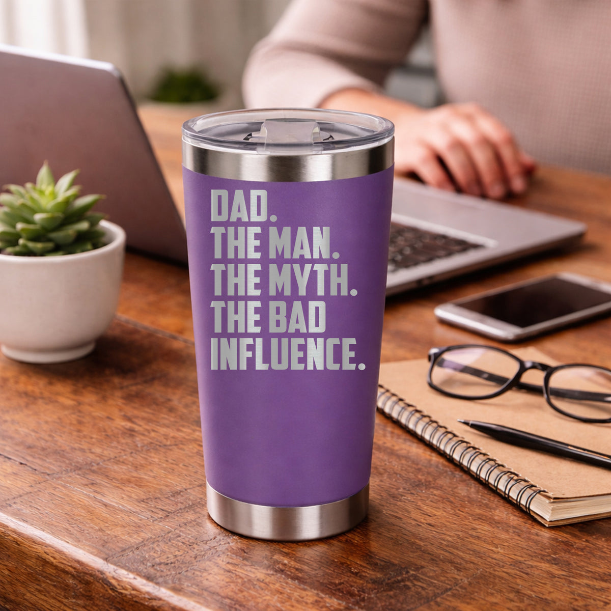 Dad The Man The Myth The Bad Influence Engraved Travel Mug Birthday