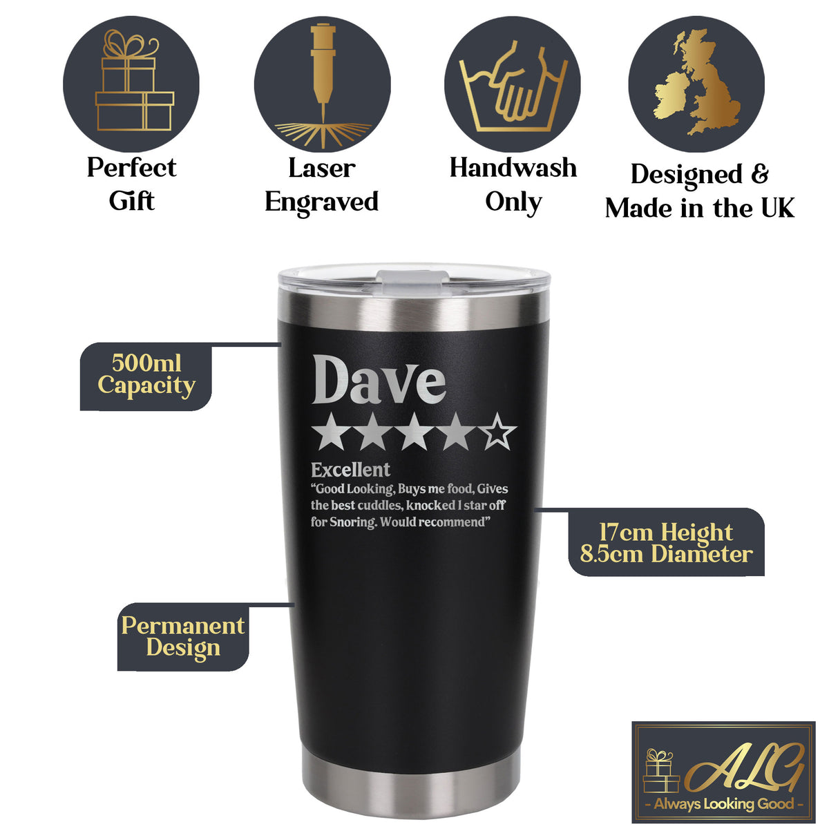 Review Engraved Travel Mug Birthday Gift, Thermal Metal Coffee Cup
