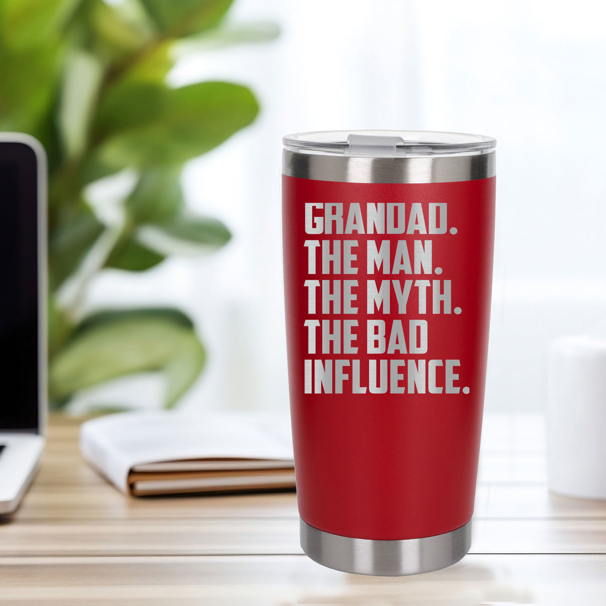 Grandad The Man The Myth The Bad Influence Engraved Travel Mug