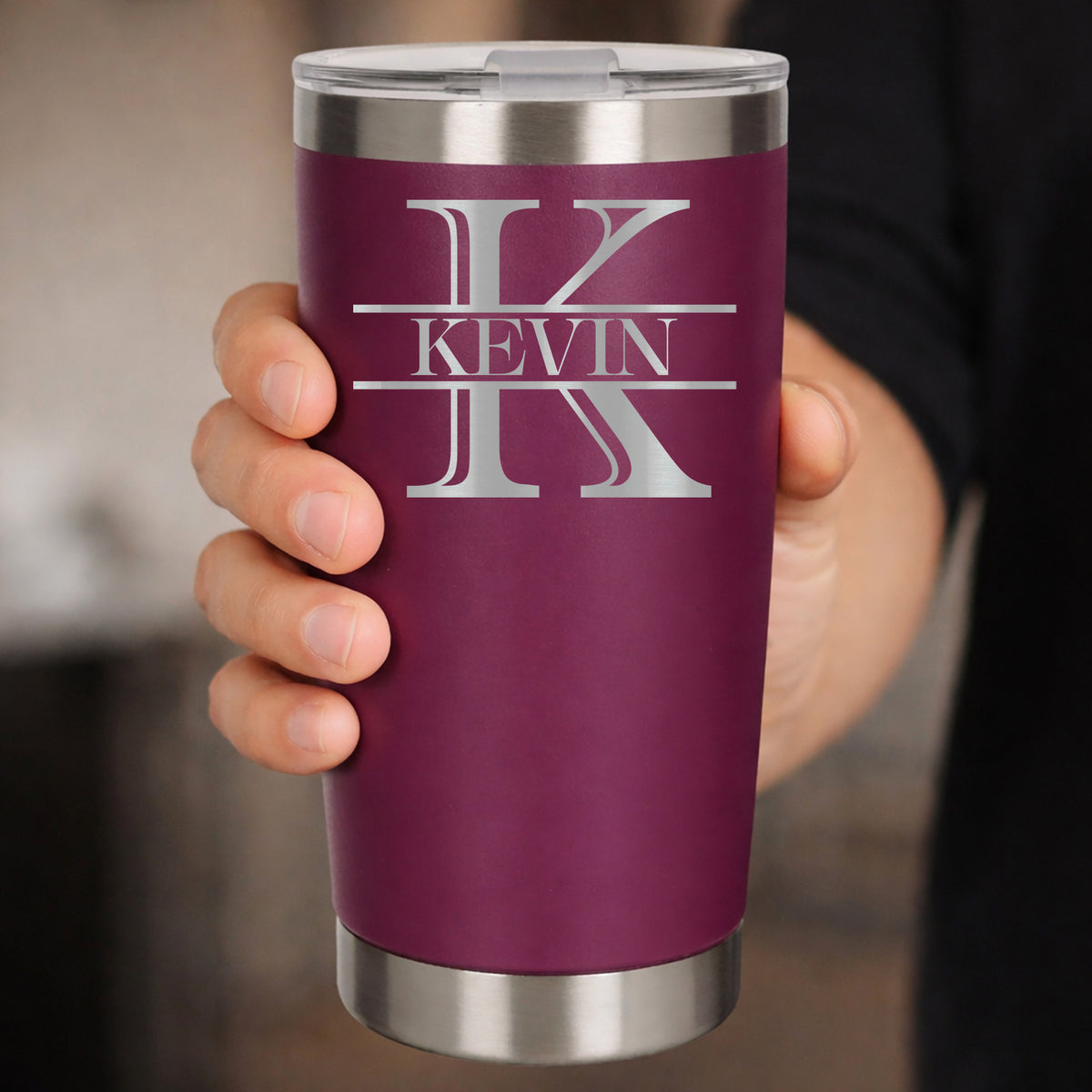 Personalised Split Monogram Birthday Thermal Metal Coffee Cup | Engraved Travel Mug