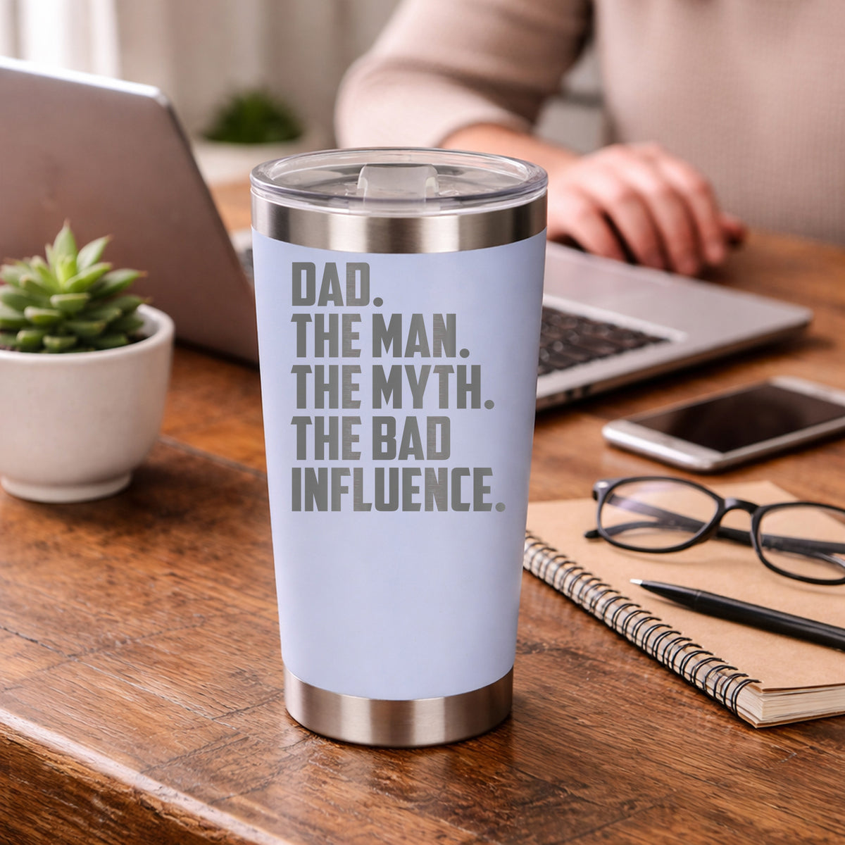 Dad The Man The Myth The Bad Influence Engraved Travel Mug Birthday