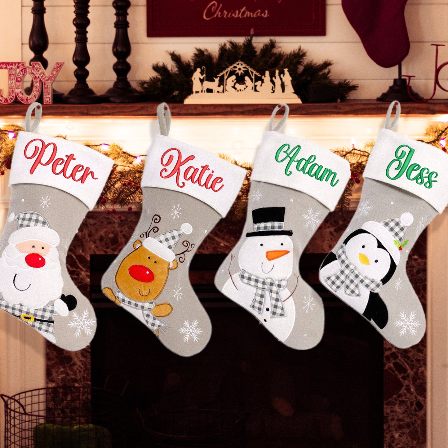 Personalised Embroidered Grey Christmas Santa Stocking with Name - Always Looking Good -